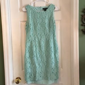 Zipper back lace overlay teal dress